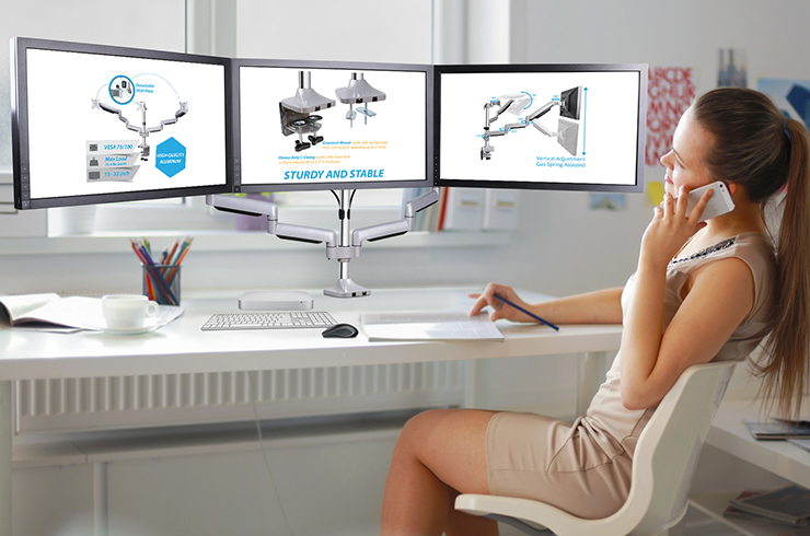 AVLT-Power Premium Aluminum Dual Monitor Gas Spring Desk Mount Arm Stand -Ergonomic Fully Adjustable, Heavy Duty Holds 13