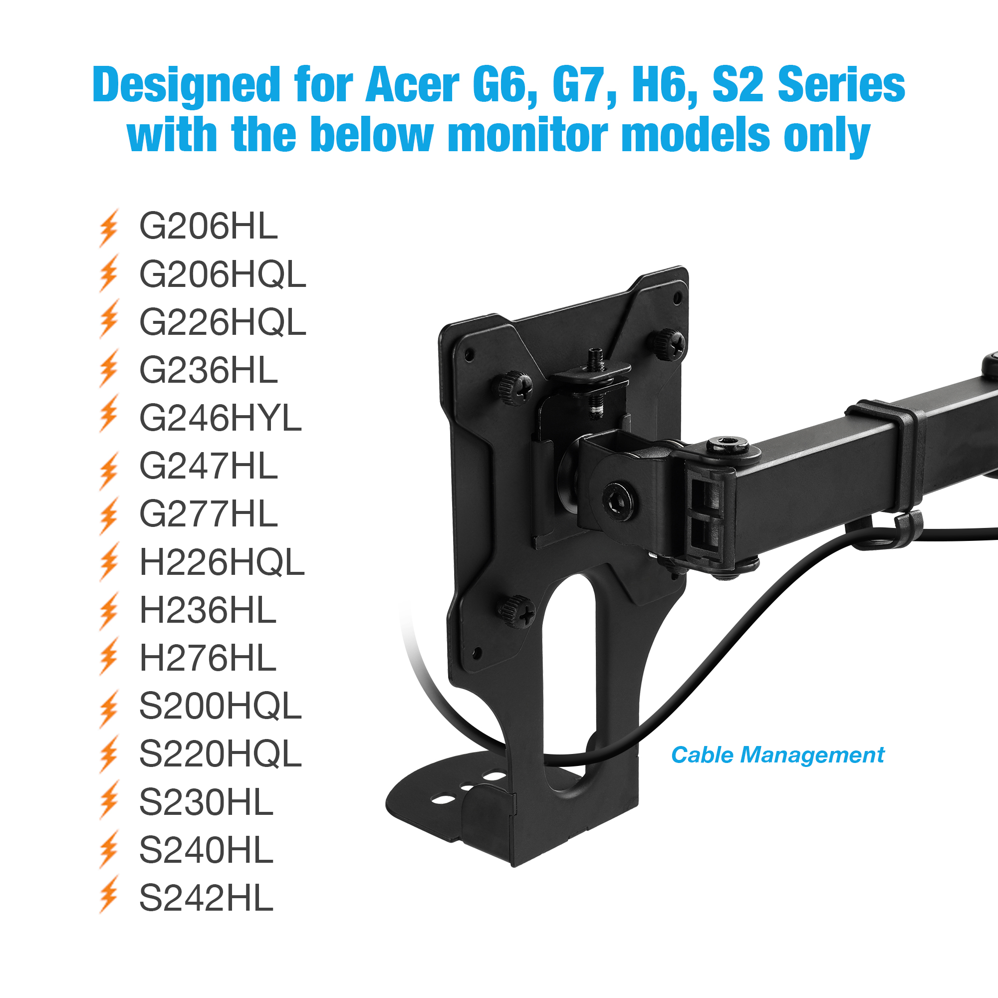 AVLT Monitor Mount Bracket Adapter Kit for Acer G6, G7, H6, S2 Series