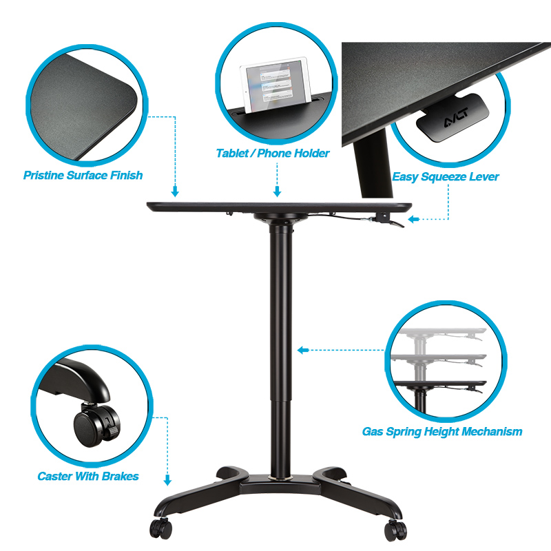 Height adjustable mobile laptop desk cart top