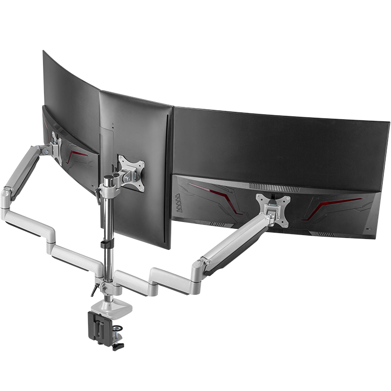 Gas Springs Monitor VESA Mount AVLT-Power Triple 32 Monitor Mount Stand 3 Full Motion Articulating Height Adjustable Arms Holds Three Computer Screens Premium Aluminum 