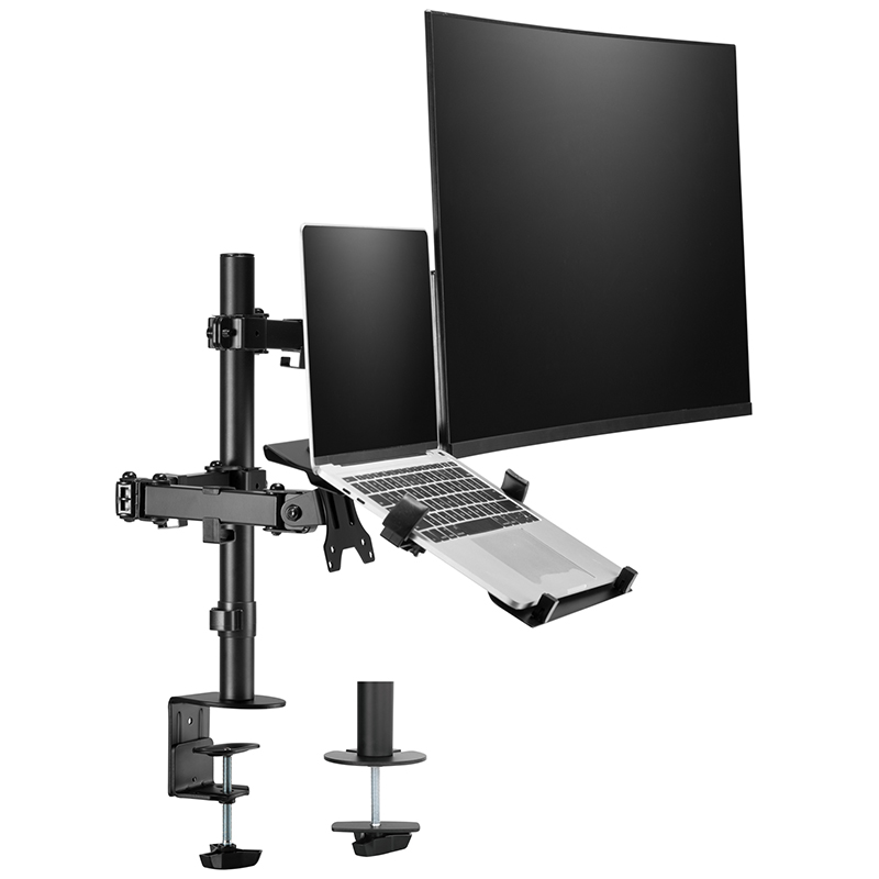 AVLT Laptop and Monitor Long Pole Stand Organize Your Work Surface with VESA Monitor Desk Mount Mount 15.6 Notebook and 32 Monitor on 2 Full Motion Adjustable Arms 