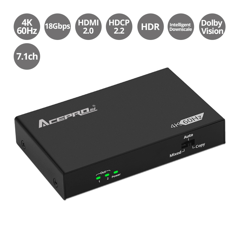 AceProAV 2Port HDMI 2.0 4K60Hz Splitter plus EDID Management & Smart