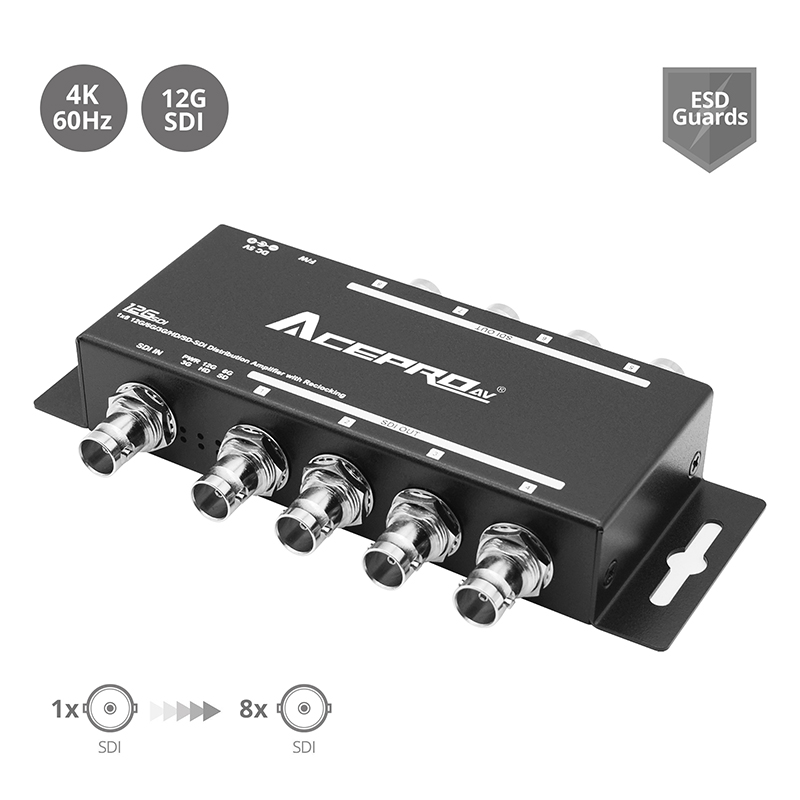 AceProAV 8Port 12GSDI 4K60Hz Splitter SDI Automatic Equalization