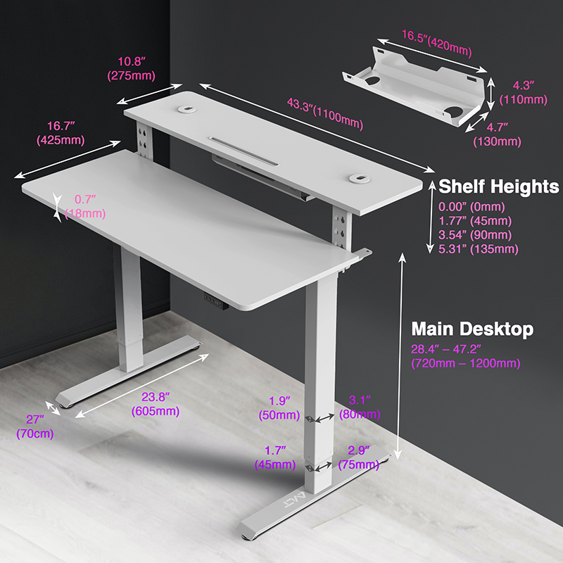 AVLT 47" Electric 2 Tier Standing Desk with Tabletops (3 ft 11 inches