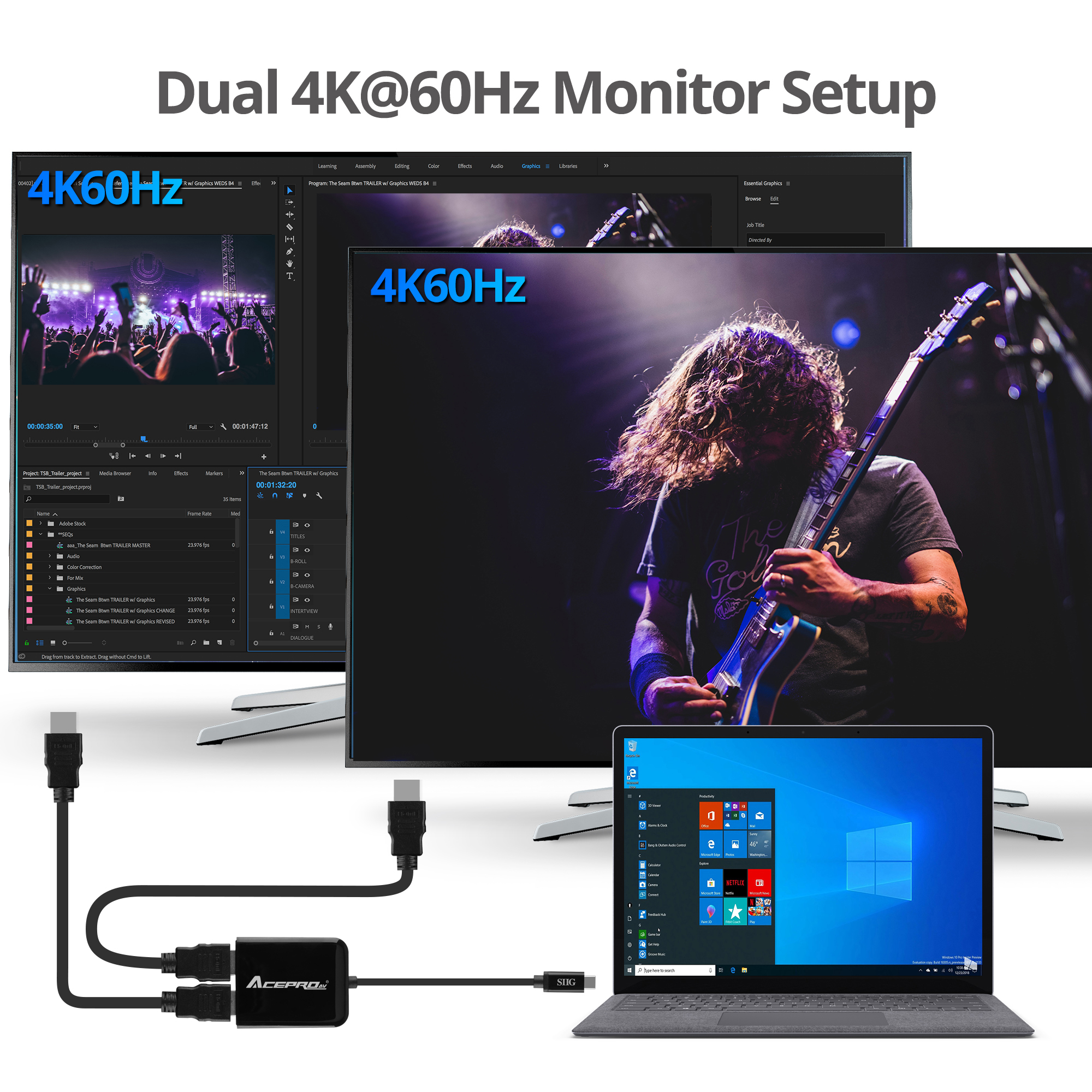 USB-C MST 2-Port HDMI Hub 4K 60Hz (USBCMST2HD-4K60)