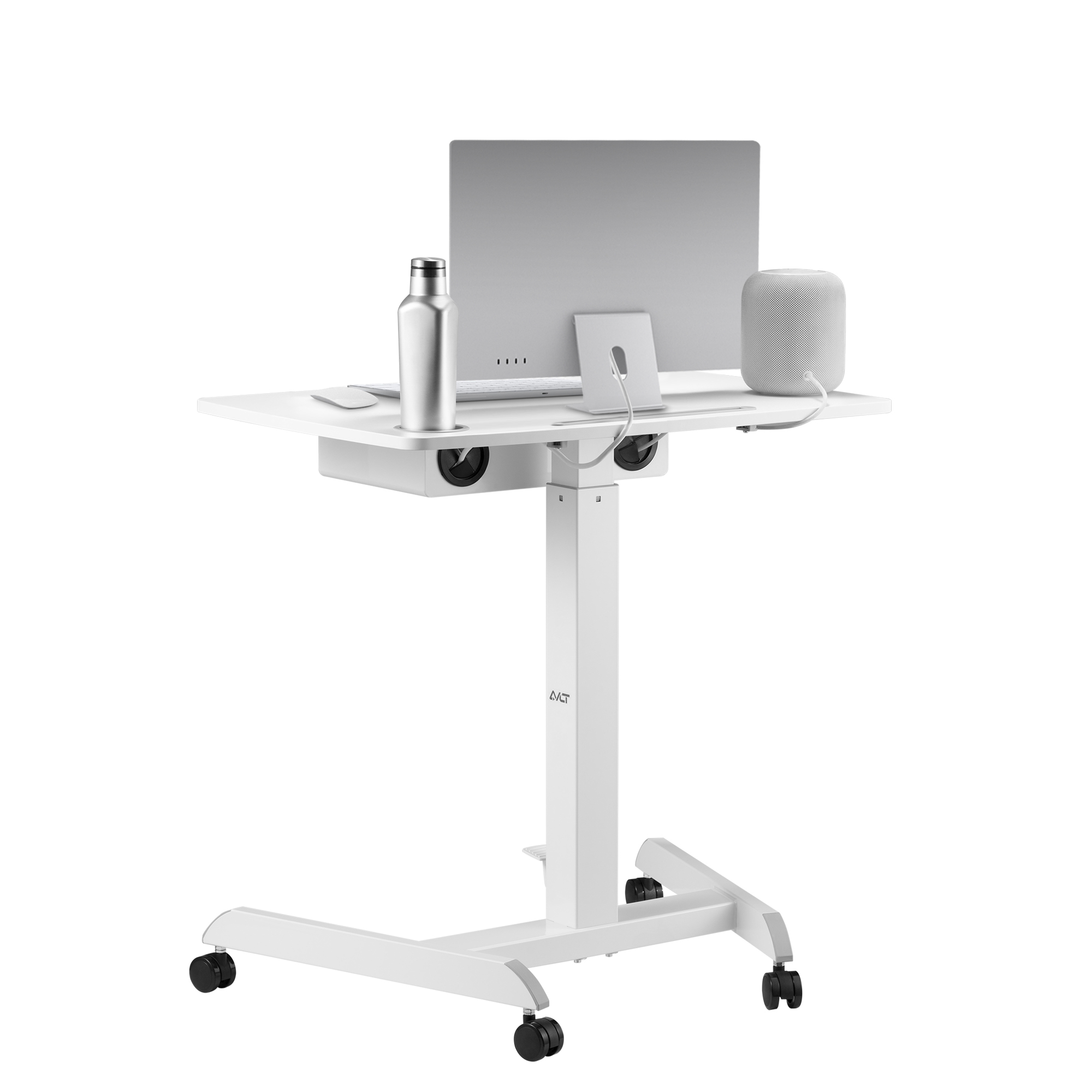 AVLT 44" Height Adjustable Foot Pedal Rolling Desk with Shelf (3 ft 8