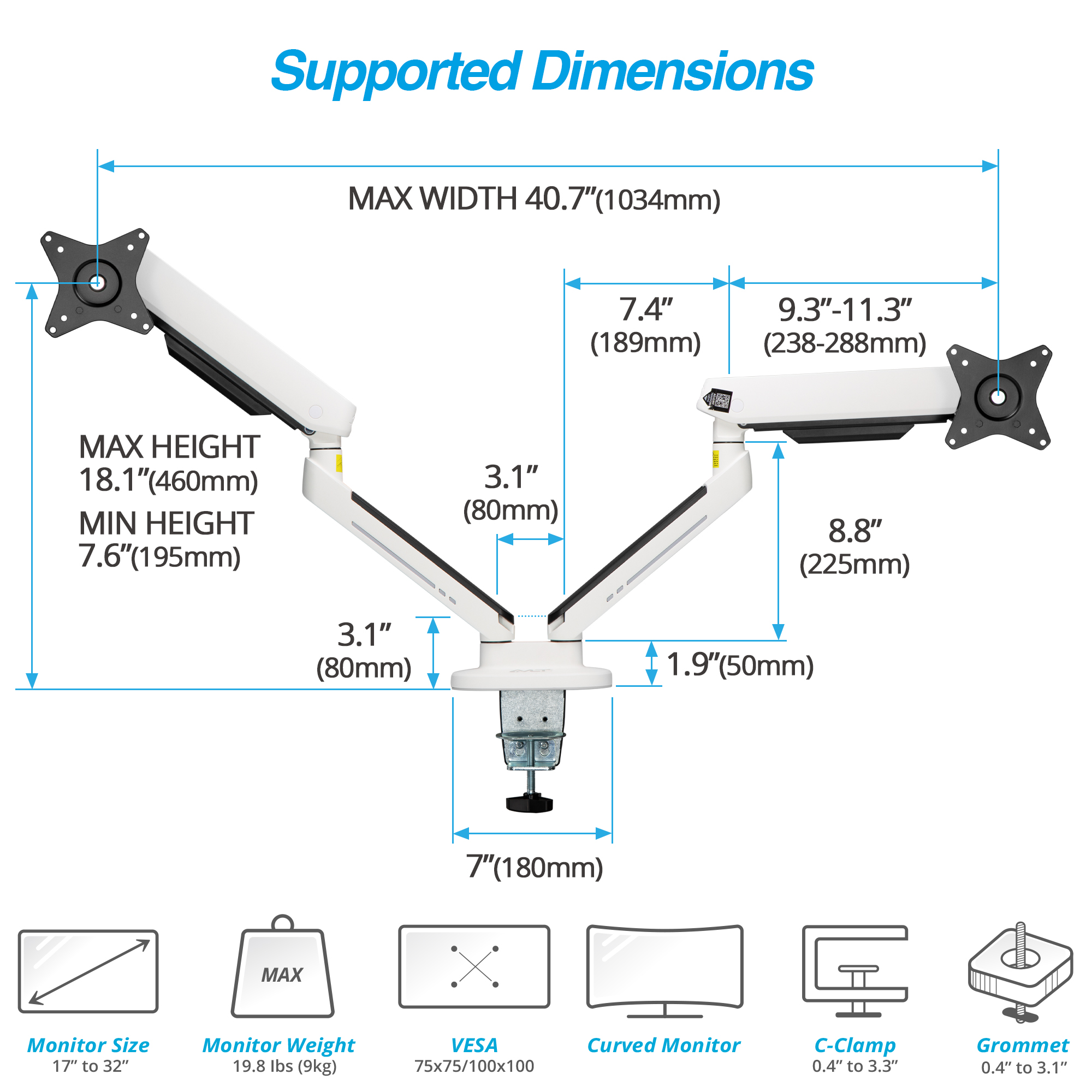 AVLT RGB Lights Dual 13”32” Monitor Arm Desk Mount Builtin 179 Modes