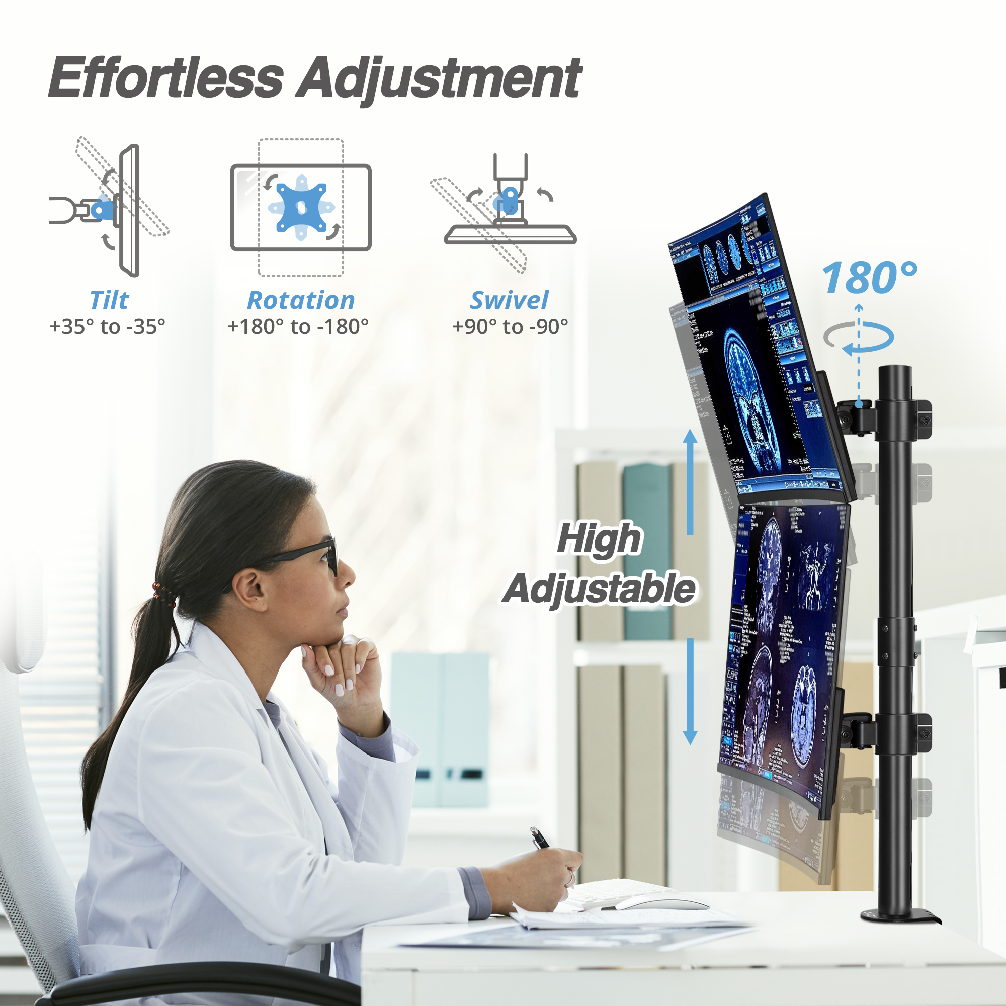 AVLT 38" Vertical Ultrawide Monitor Arm Two Stacked 26.5 lbs Screens on