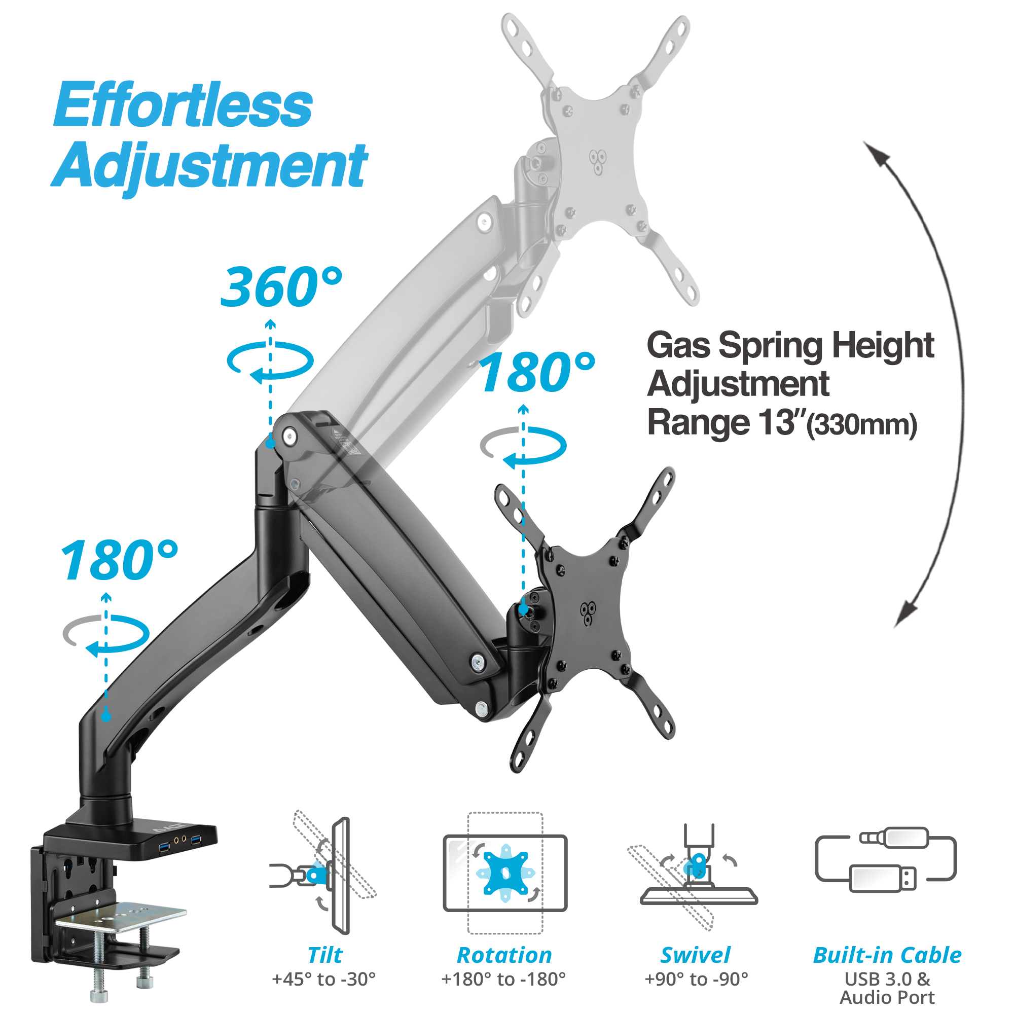 AVLT Single 17”49” Monitor Arm Desk Mount fits One 50.7 lb Heavy Duty
