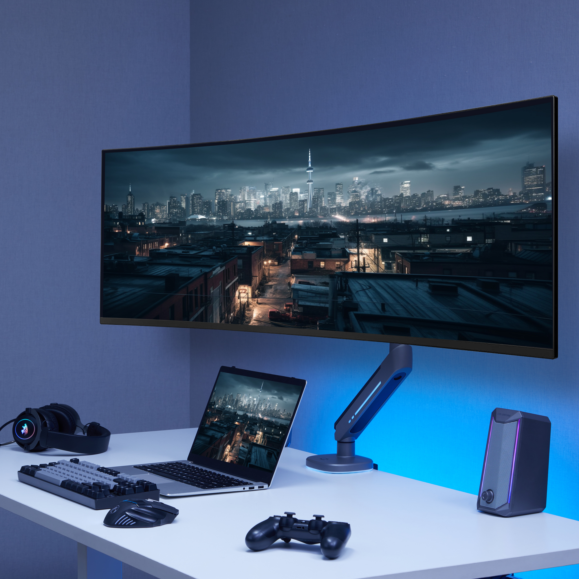 AVLT Single 27”-45” RGB Gaming Monitor Arm Desk Mount - Thumbnail 5